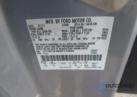 2011 Ford F-150 Stx из США, поврежденный, VIN 1FTMF1EM6BFC33849